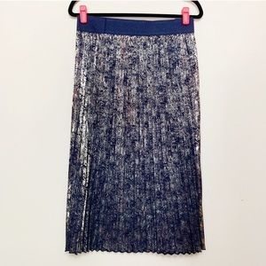 LuLaRoe Elegant Jill Skirt 2X Blue Silver Metallic Pleated NWT